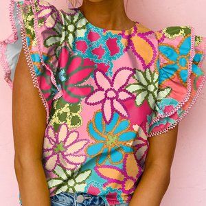 Vibrant Ruffle Sleeve Top